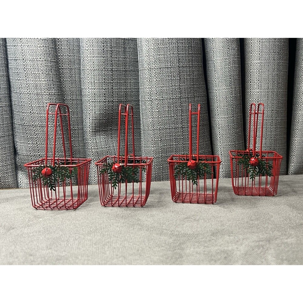 Vintage Mini Metal Christmas Basket Wire Kurt Adler Jingle Bell Holly Lot